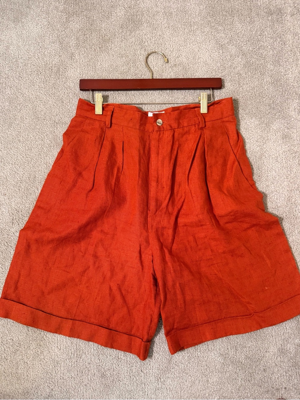 Vintage Sake High-Waist Rust 100% Linen Shorts Quiet Luxury Summer Resort